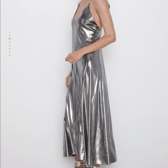 Zara Metallic Slip Spaghetti Straps Dress NWT - Picture 4 of 11